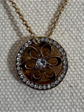 Coach Gold-tone Floral Crystal Pendant Necklace - Women's Jewelry